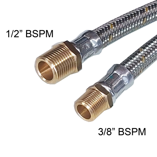 3/8" BSPM x 1/2" BSPM Stainless Steel Braided Hose