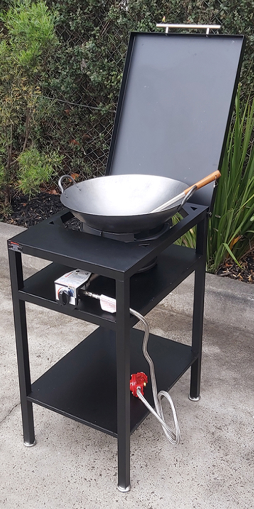 Steel wok burner stand with lid
