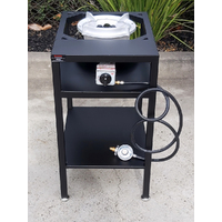 Bundle Buy - 7 Jet Mushroom Burner LP Gas with tall steel frame table and vinyl cover