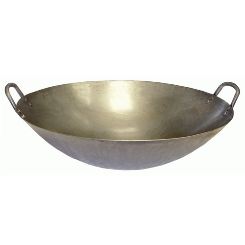 Double handle carbon steel iron wok - hand hammered 24" (61cm)